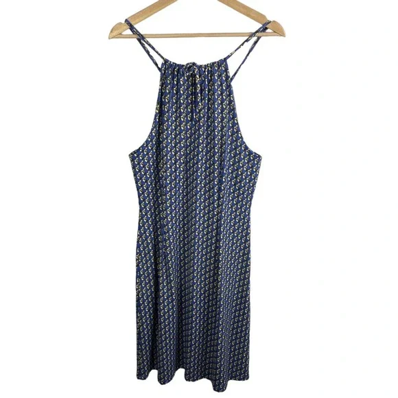 J McLaughlin dress women sz Large halter sleeveless navy blue catalina cloth - Picture 2 of 6